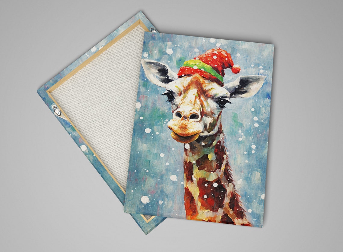 Whimsical Giraffe In Santa Hat Snowy Winter Fun Animal Art Wall Poster - Image 5