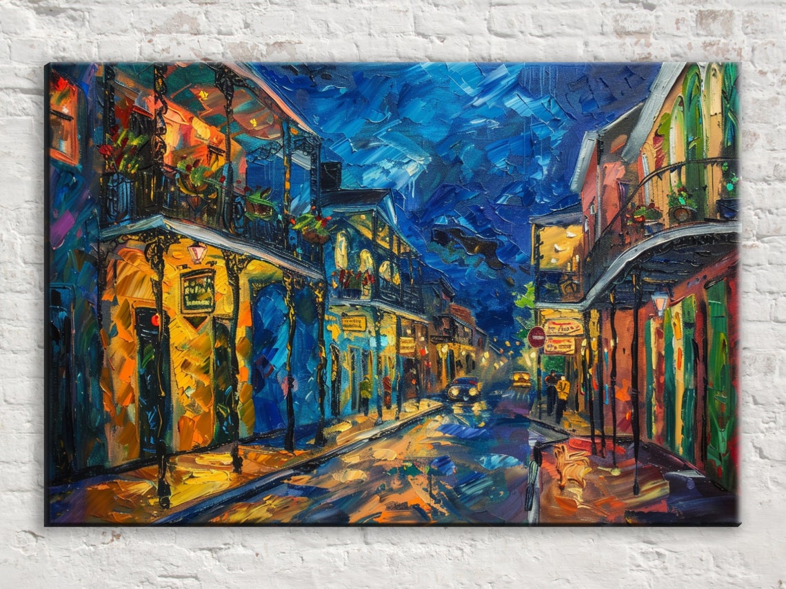 Historic French Quarter Night Balcony Street Lamplight Wall Art Poster