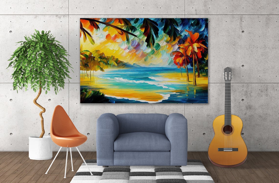 Tropical Beach Painting Reproduction Nautical Vibrant Colorful Art - Image 4
