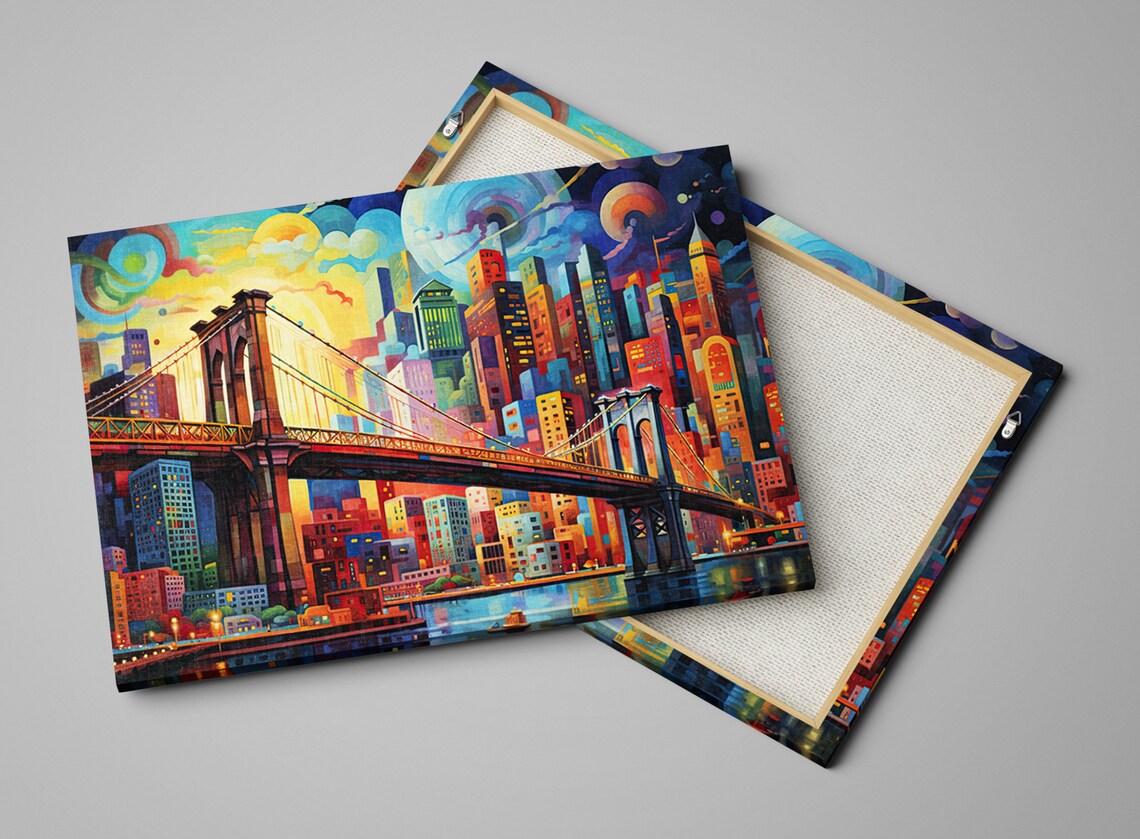 Brooklyn Bridge Art Deco Travel Poster, New York - Image 3