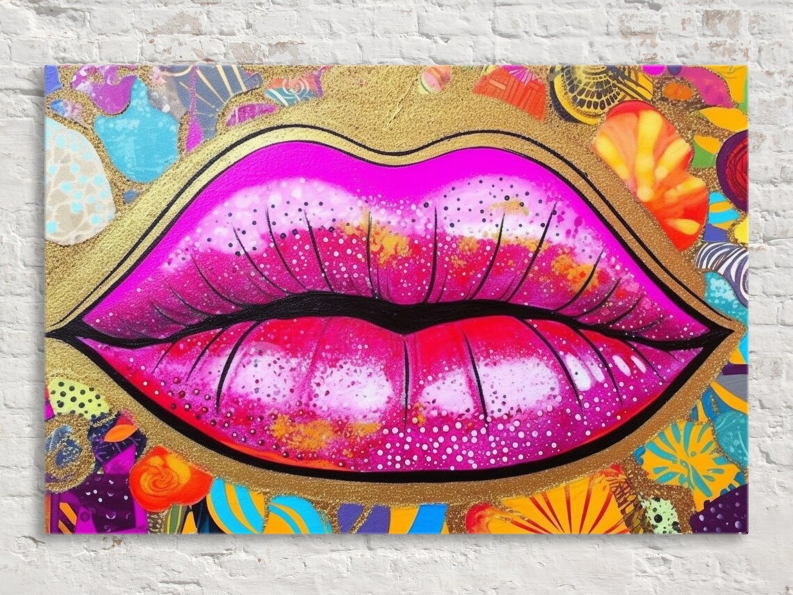 Gold Glitter Lips Feminine Pop Art Wall Art Print