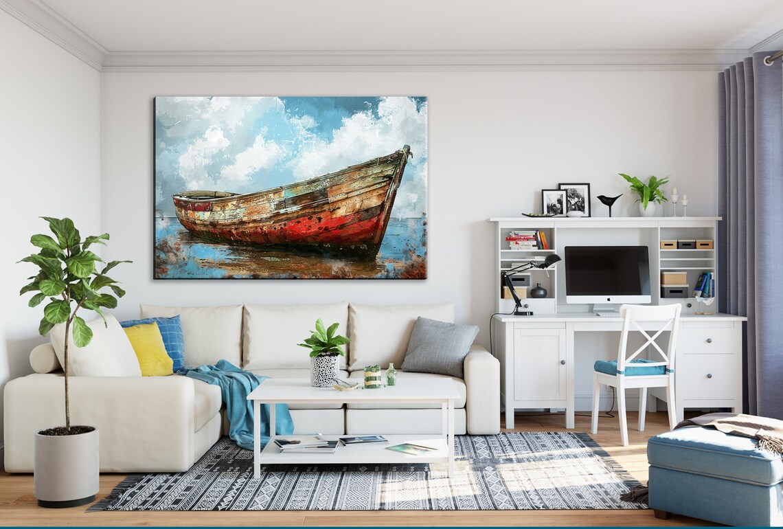 Old Red and White Boat Coastal Wall Art Print - Image 3