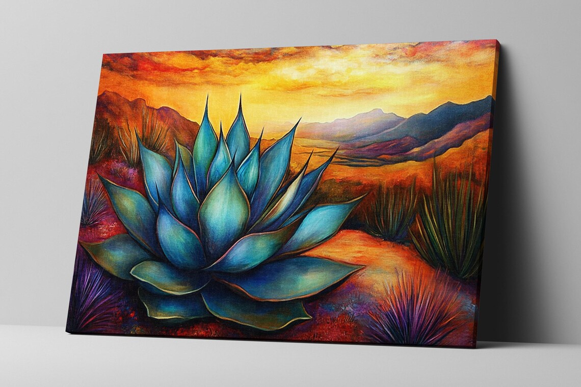 Agave Cactus Landscape Art Print, Succulent Study - Image 2