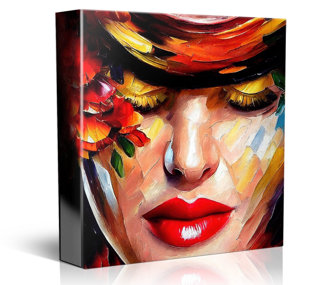 Woman Face Red Lips Gold Eyeshadow Bold Beauty Portrait Poster - Image 4