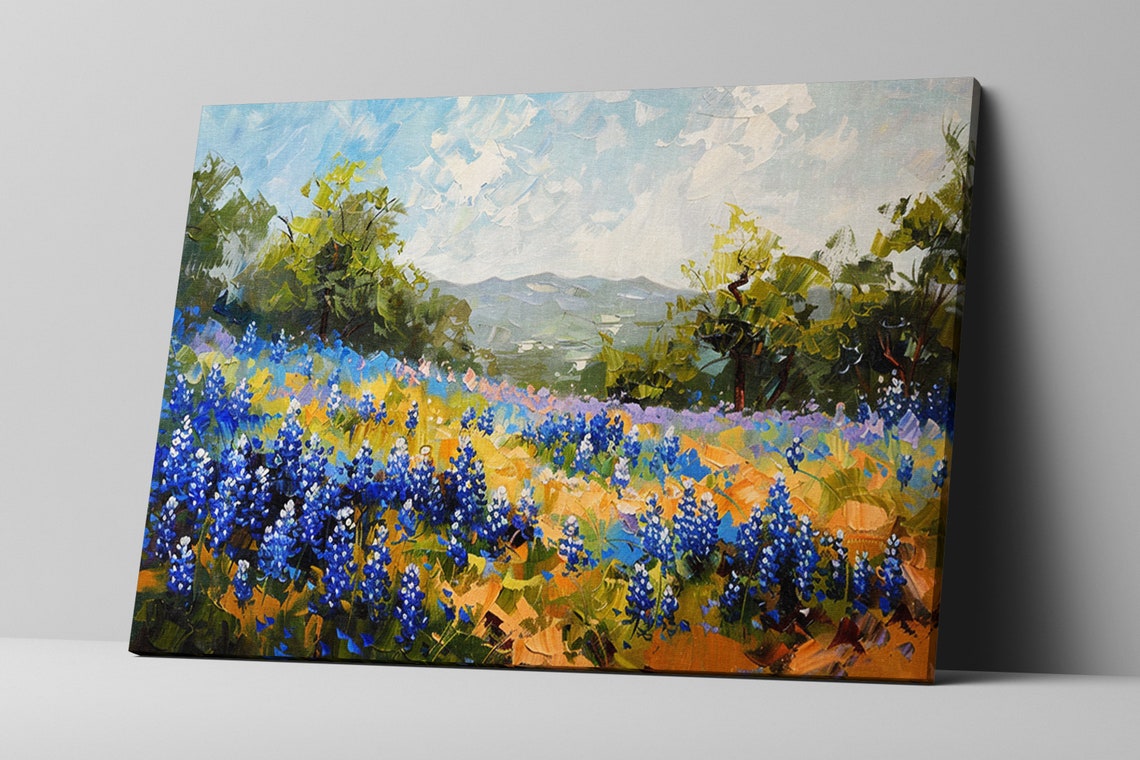 Texas Bluebonnet Meadow Rolling Hills Green Trees Spring Poster - Image 5