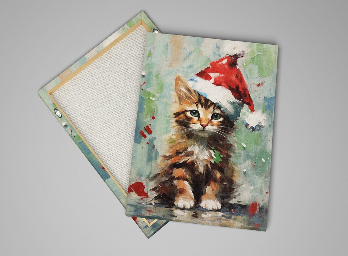 Sweet Tabby Kitten In Santa Hat Soft Christmas Cat Portrait Art Poster - Image 5