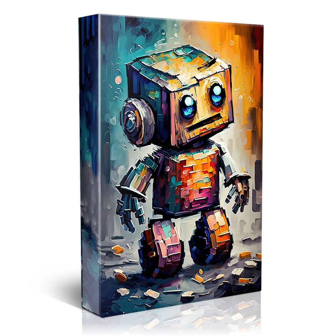 Cute Box Robot Big Blue Eyes Teal Orange Kids Room Art Poster - Image 5