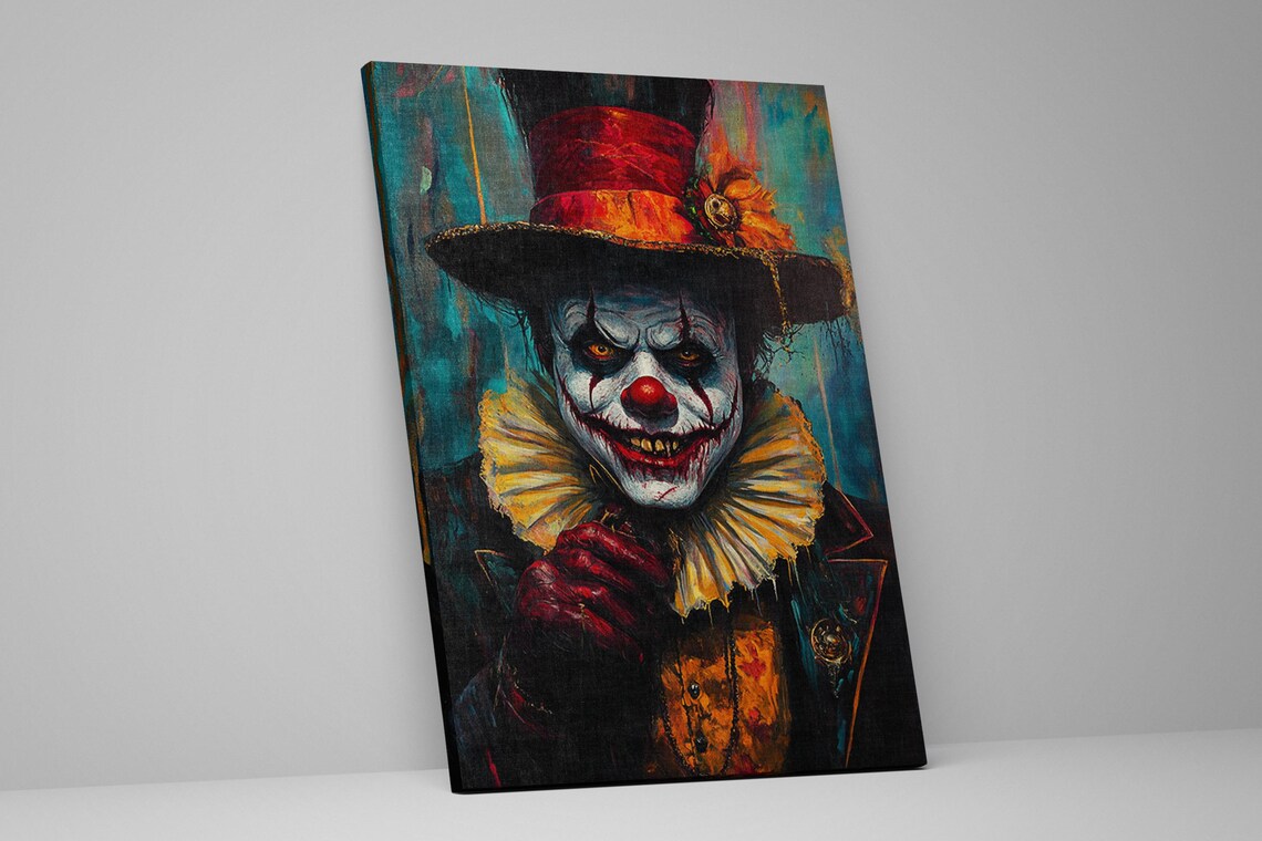 Sinister Horror Clown Portrait Top Hat Gothic Frightening Halloween Wall Art - Image 2