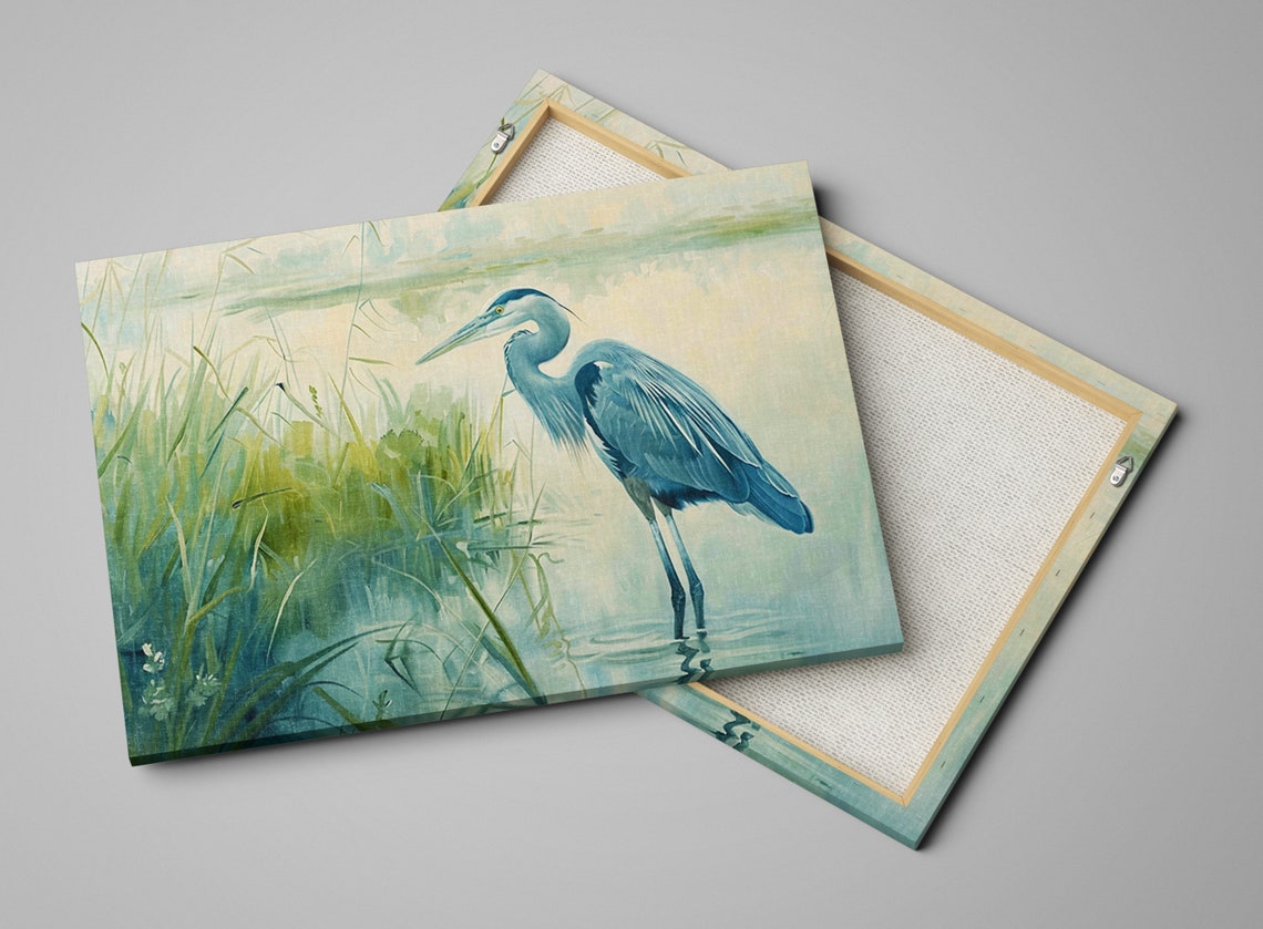 Blue Heron Misty Morning Marsh Soft Watercolor Coastal Art Poster - Image 4