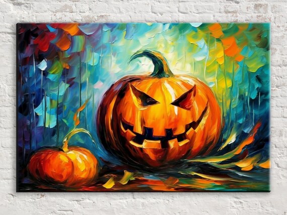 Spooky Jack O Lantern Pumpkins Impasto Halloween Glow Fall Poster
