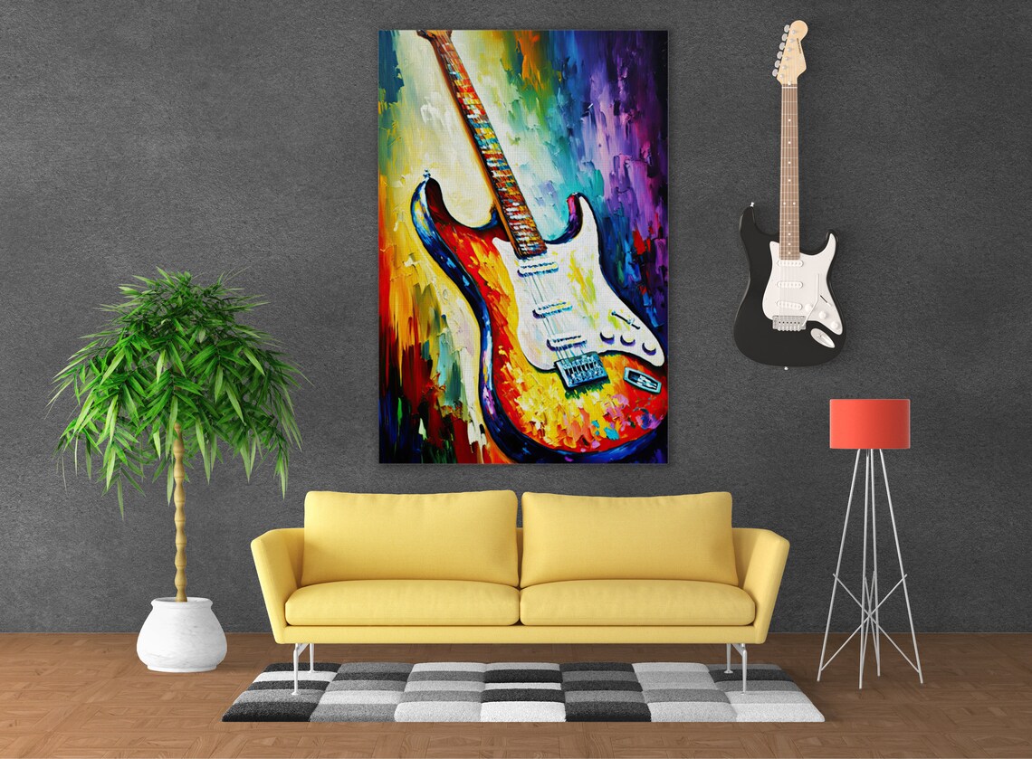 Colorful Electric Guitar Strat Style Impasto Music Instrument Art Poster - Image 2