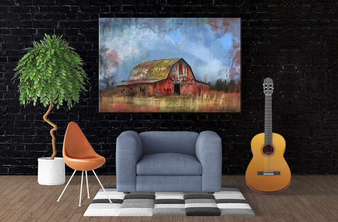 Minimal Farmhouse Barn Wall Art Print, Rustic Style - Image 2