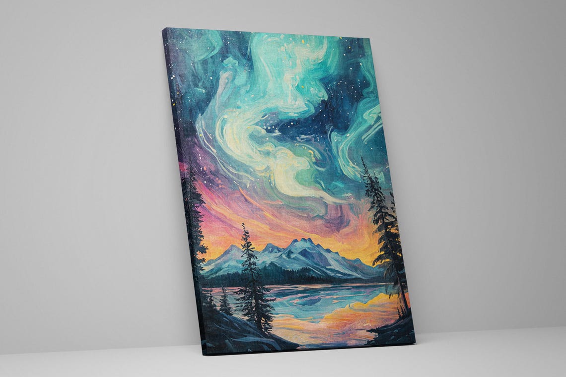 Dancing Lights In The Sky Aurora Borealis Northern Lights Framed Or Unframed Gallery Wrapped Ready To Hang Extra Large Wall Art - Image 2