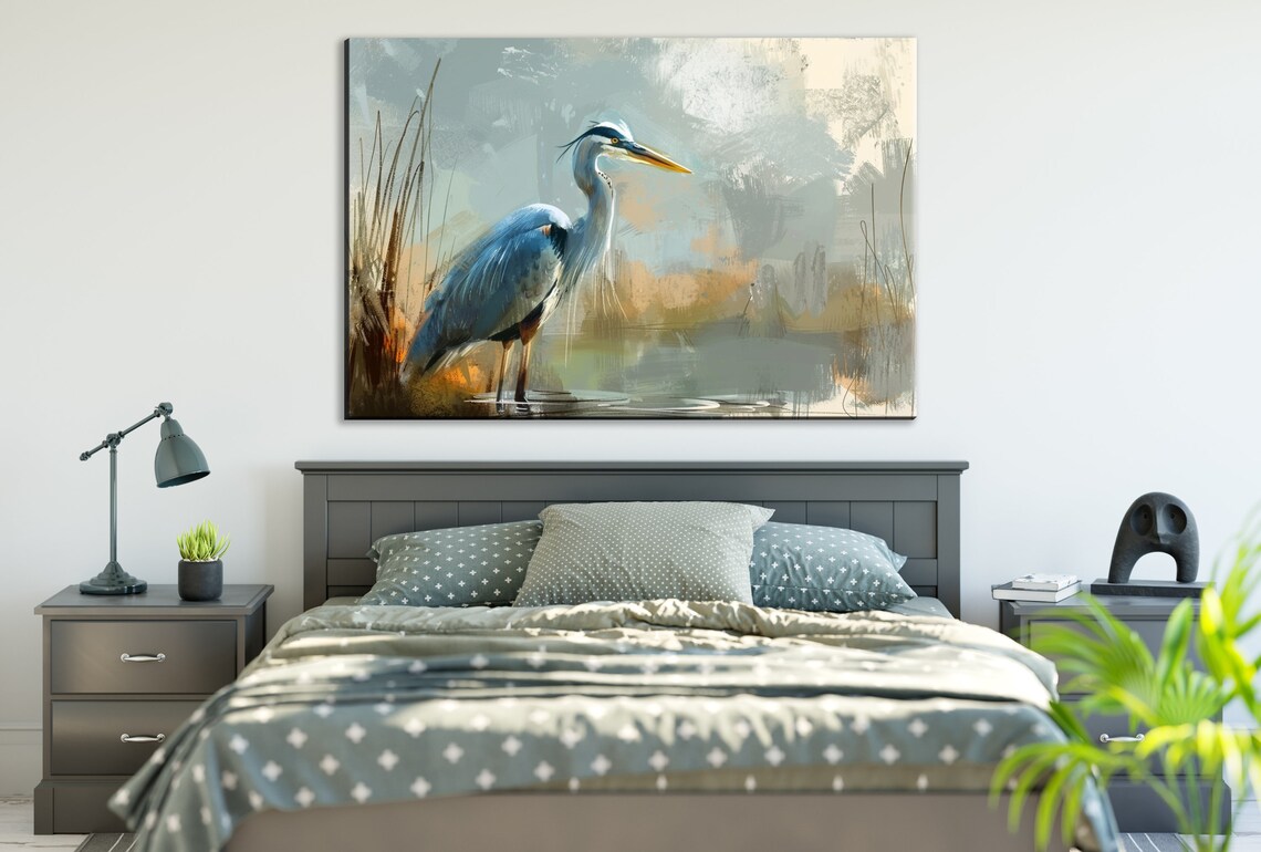 Blue Heron Pond Scene Art Print, Tranquility Blue - Image 2