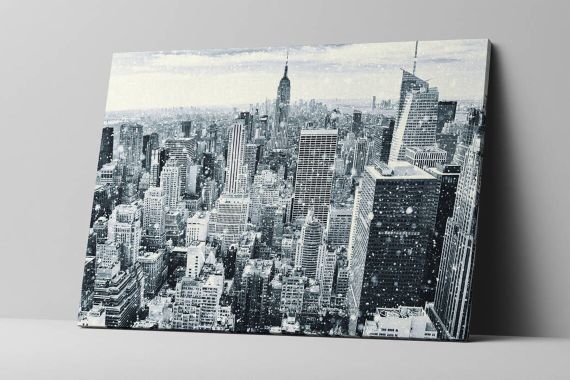 New York City Snowy Skyline Black And White Aerial Winter Poster - Image 2