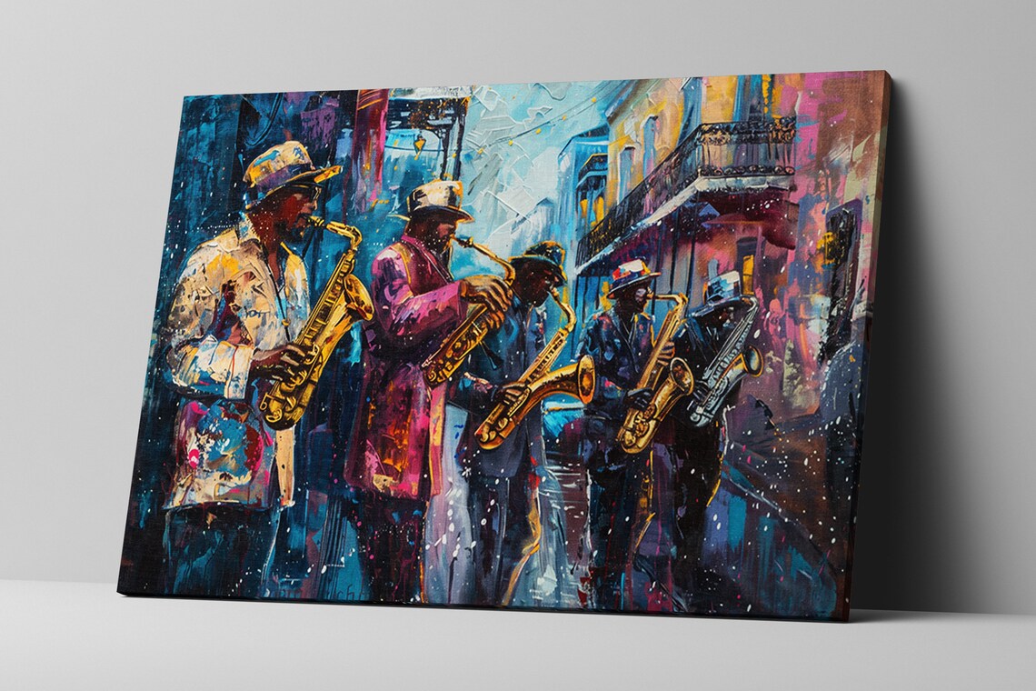 New Orleans Bourbon Street Jazz Saxophone Band Night Scene Poster - Image 5