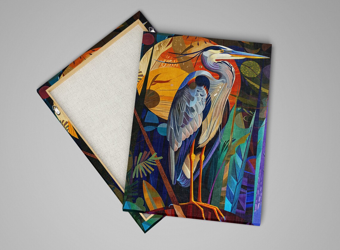 Blue Heron Moonlit Night, Art Deco Poster Print - Image 4