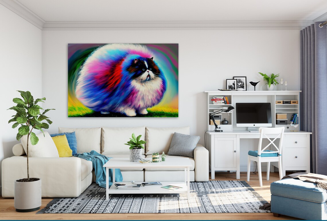 Fluffy Rainbow Persian Cat Colorful Longhair Kitty Portrait Art Print - Image 2