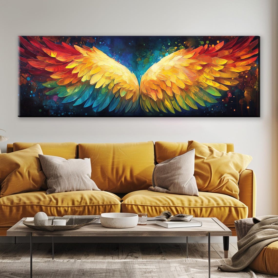 Vibrant Angel Wings Panoramic Print Framed Or Unframed Long Horizontal Gallery Wrapped Gicle Ready To Hang Extra Large Wall Art - Image 3