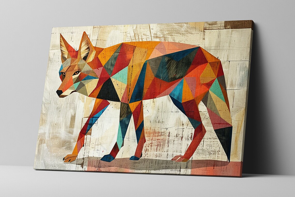 Retro Coyote Mid Century Modern Desert Decor Gicle Print On Gallery Wrapped Artist Ready To Hang Available In Extra Large Sizes - Image 4