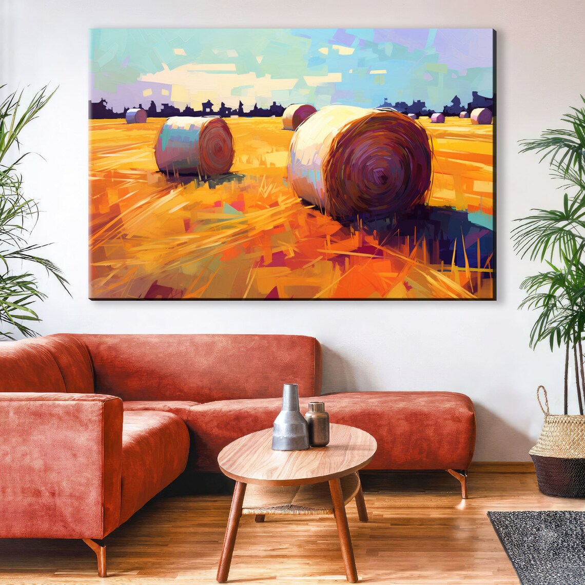 Harvest Glow Farm Field Landscape Art Print, Modern - Image 2
