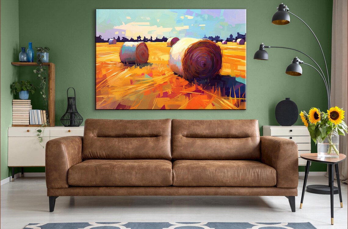 Harvest Glow Farm Field Landscape Art Print, Modern - Image 3