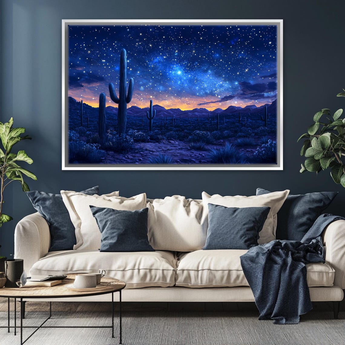 Starry Night Desert Sky Saguaro Cactus Glowing Milky Way Wall Art - Image 5
