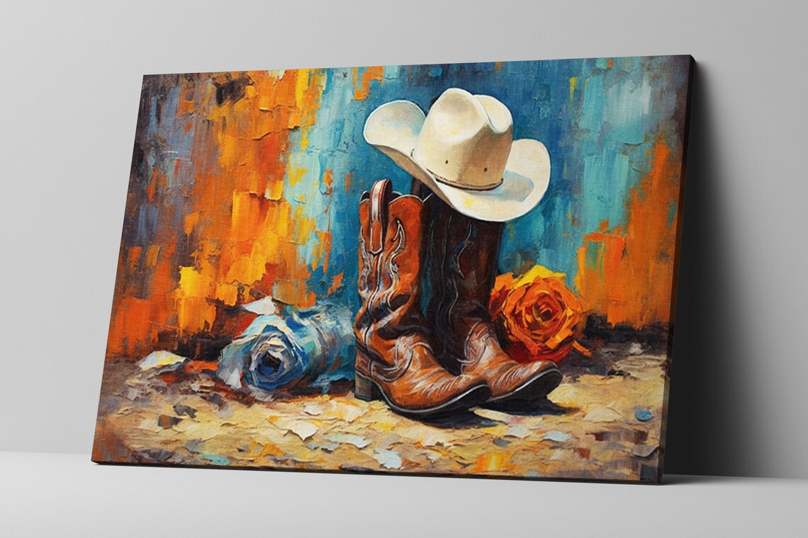 Texas Cowboy Boots and Hat Wall Art Print, USA - Image 5