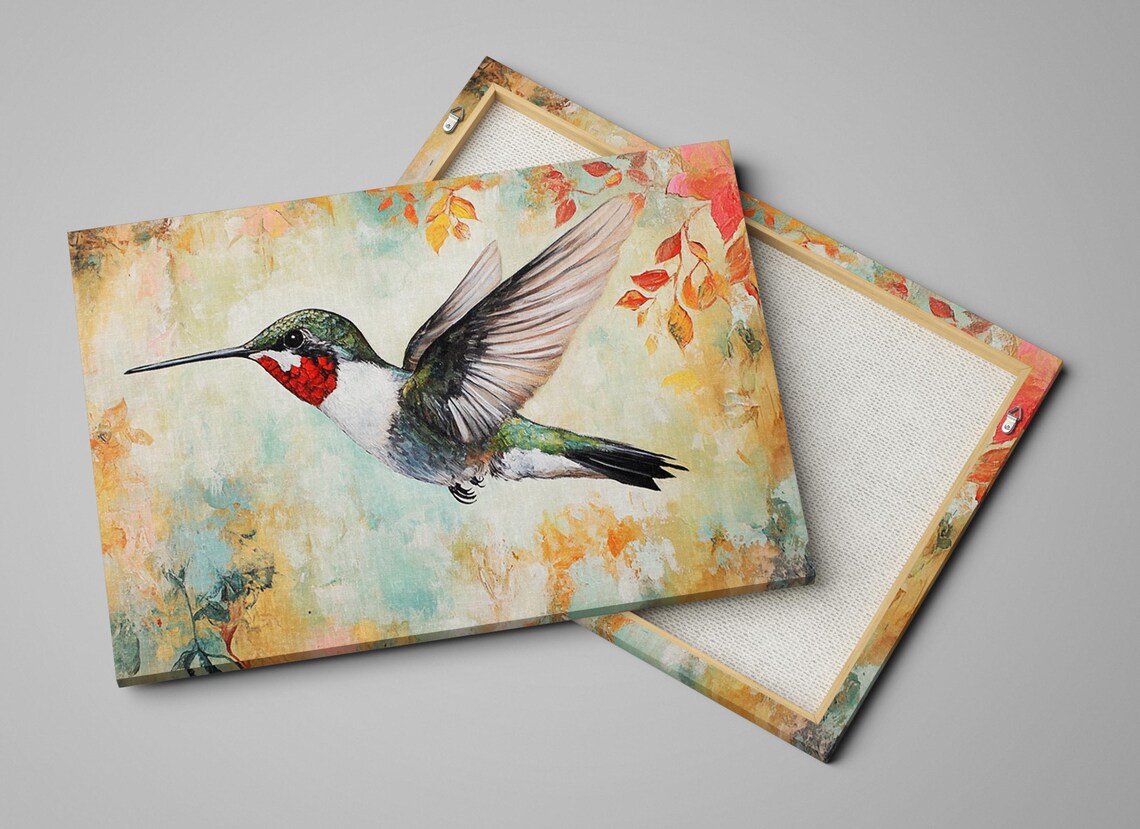 Hummingbird In Flight Watercolor Soft Floral Background Bird Wall Art - Image 2