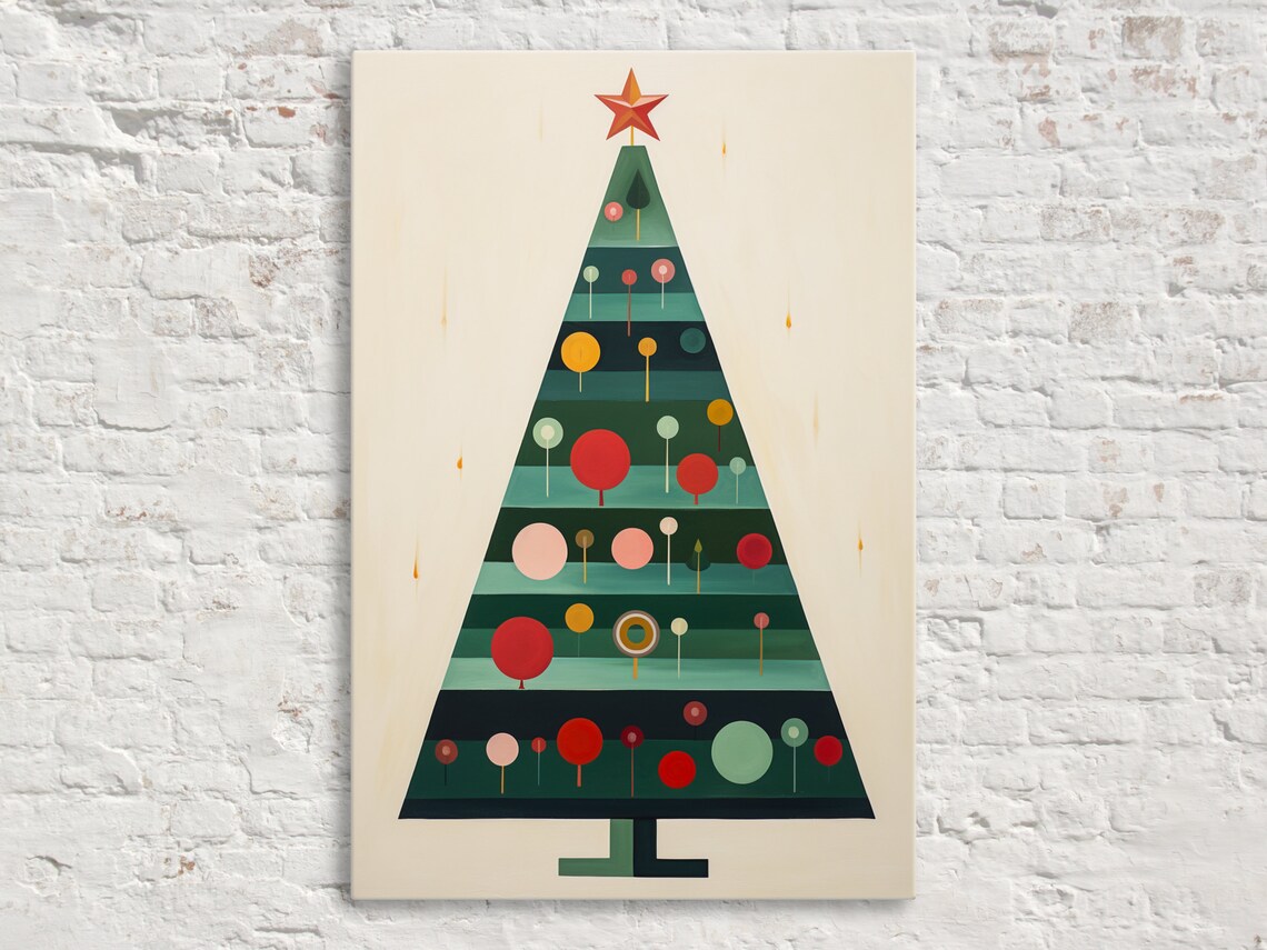 Geometric Striped Christmas Tree Star Topper Modern Art Print Poster
