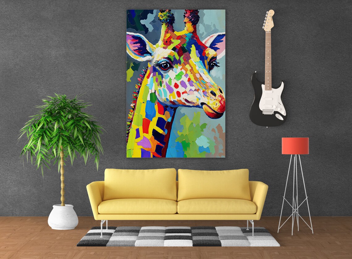 Mosaic Giraffe Portrait Colorful Impasto Side Profile Wildlife Art Print - Image 2