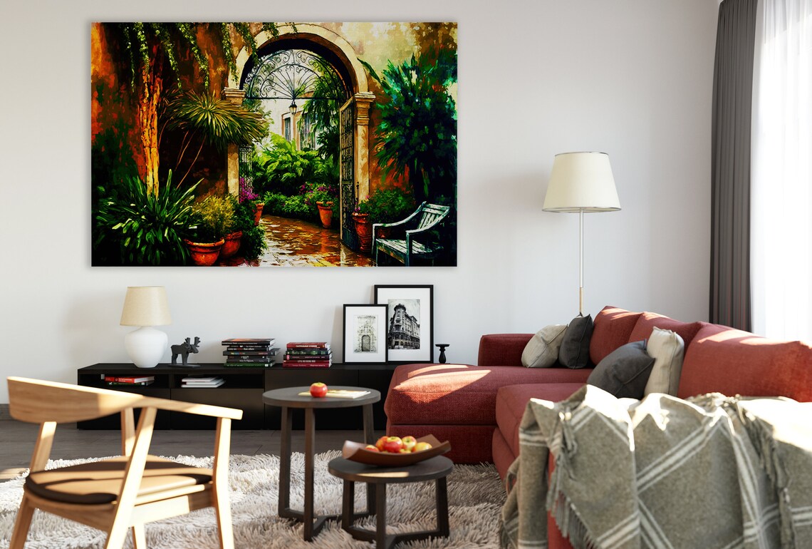 New Orleans Courtyard Cityscape, French Quarter Art Print - Image 2