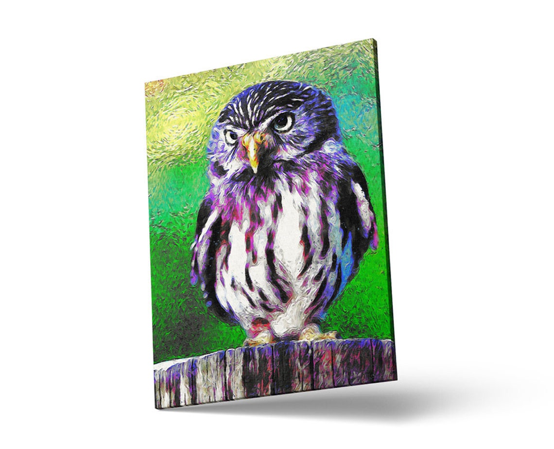 Colorful Owl Portrait Purple Green Impressionist Art Wall Poster