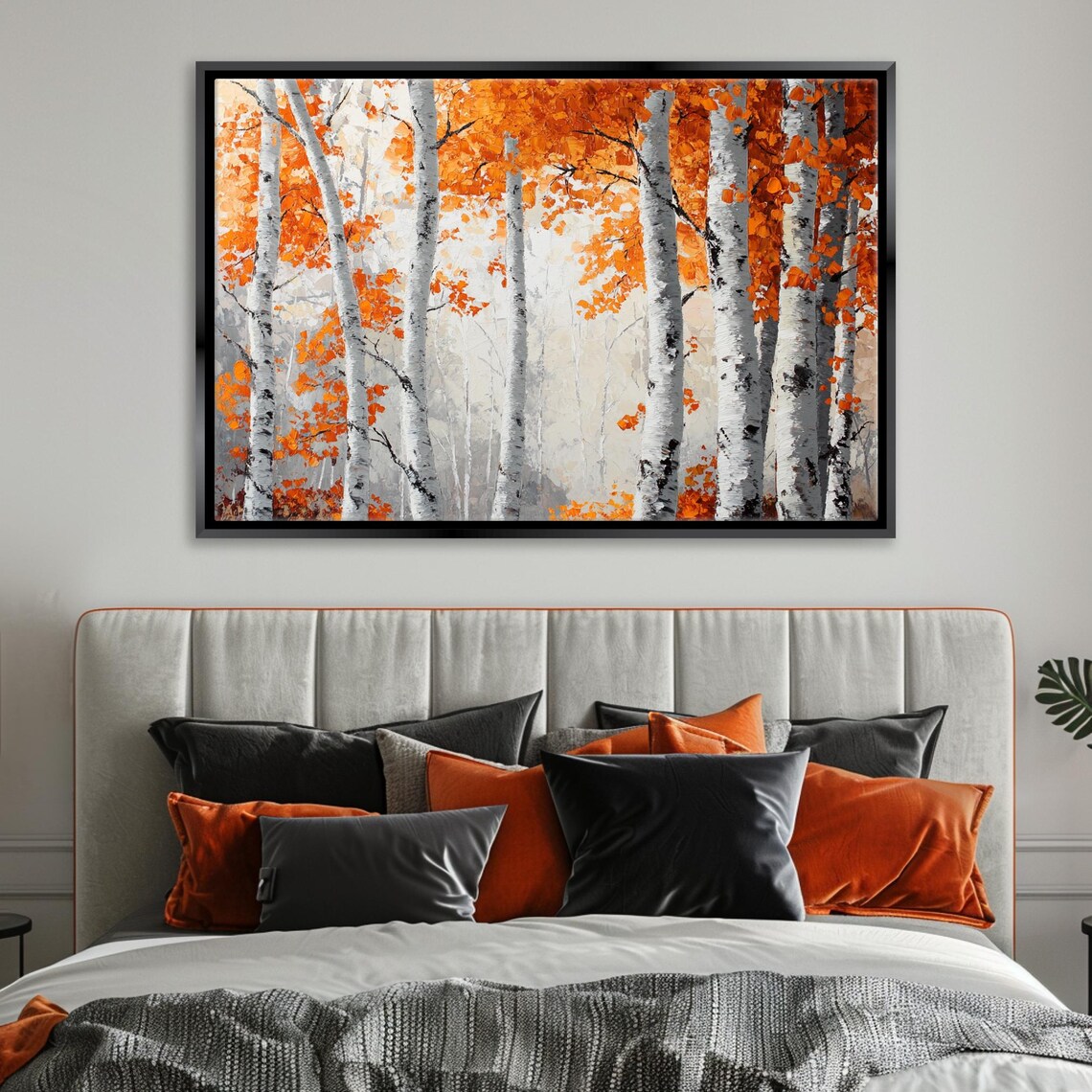 Serene Fall Birch Trees Print Orange And White Framed Or Unframed Gallery Wrapped Gicle Ready To Hang Extra Large Wall Art - Image 5