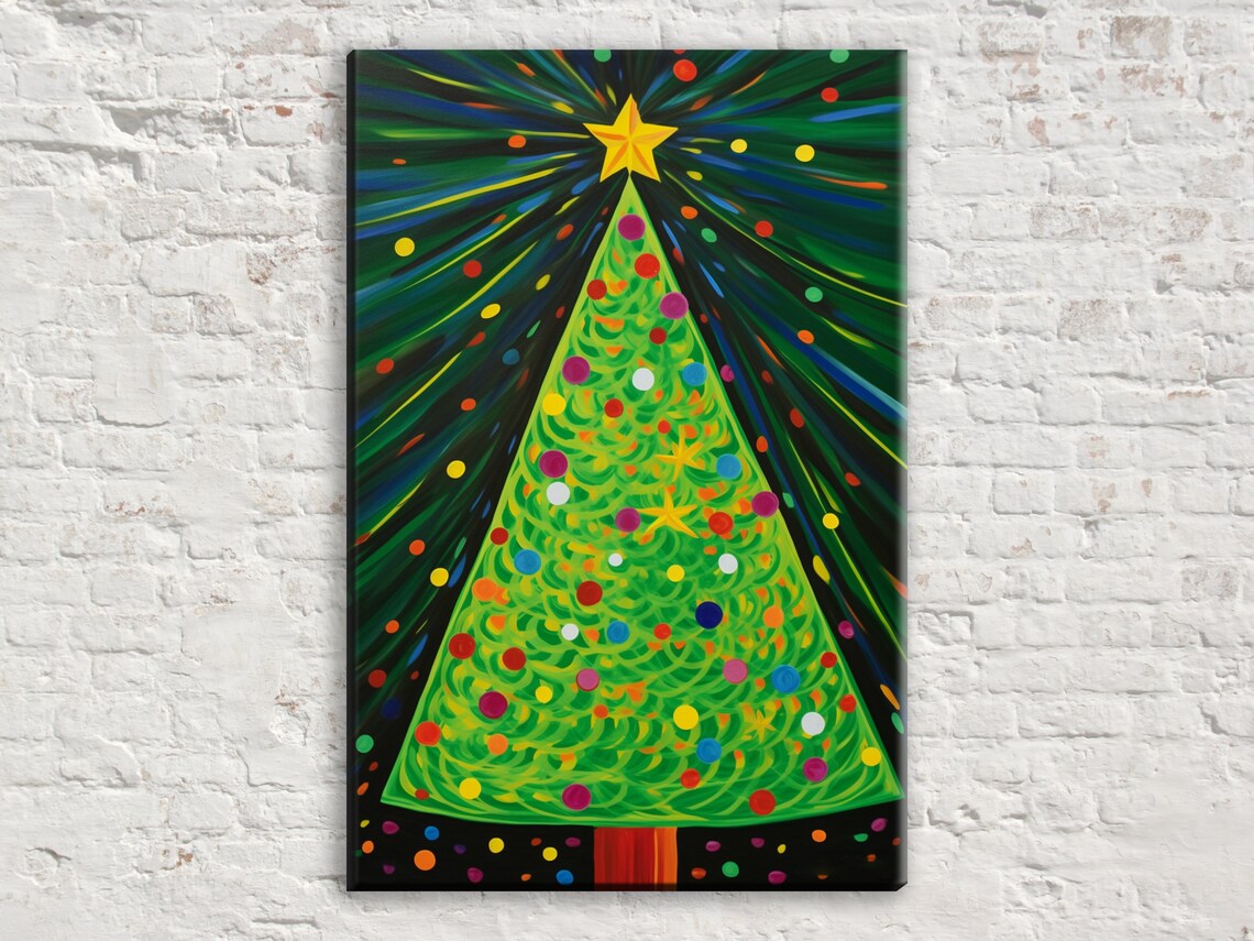 Festive Spectrum Christmas Tree Radiant Starburst Colorful Art Poster