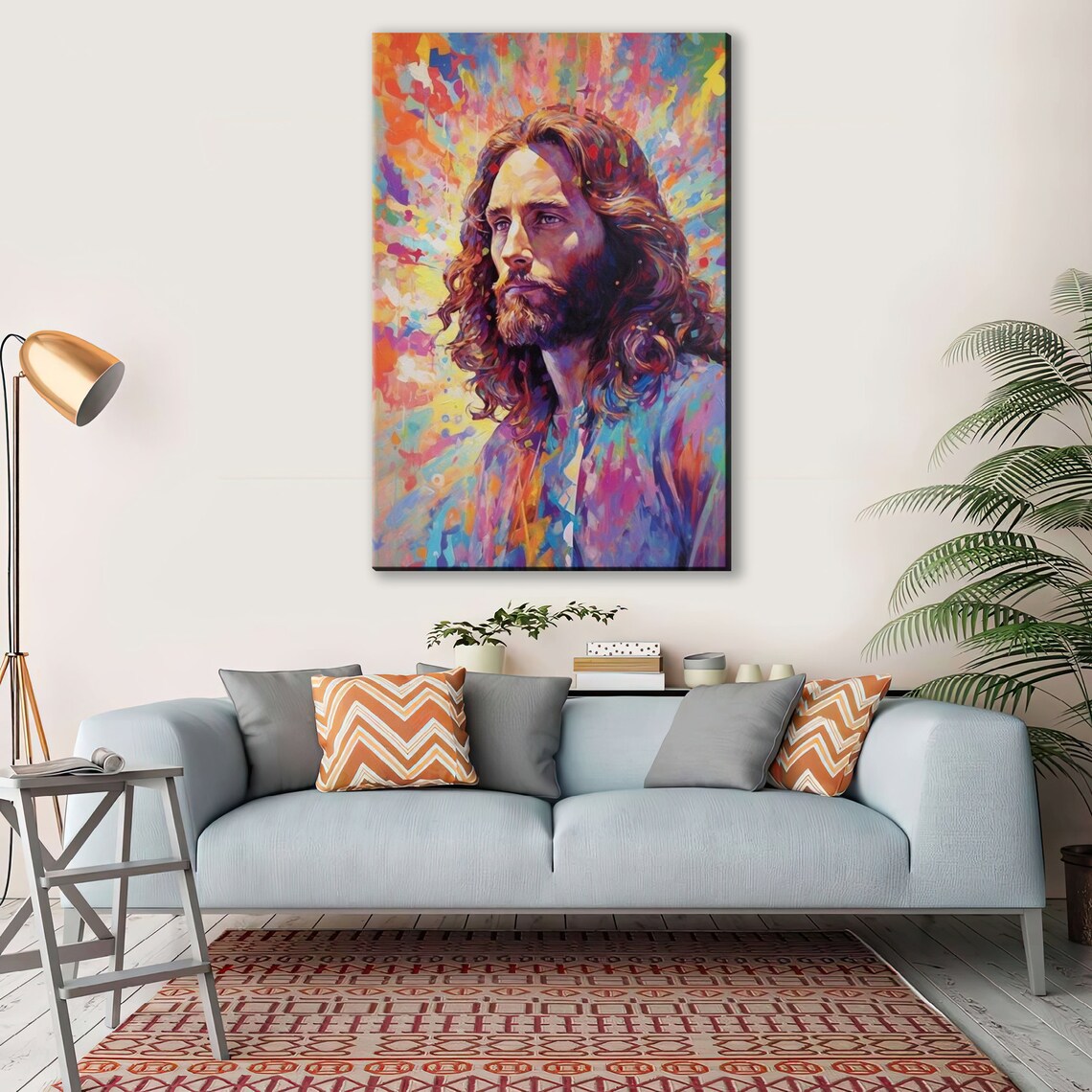 Jesus Christ Colorful Portrait Impressionist Religious Wall Art Poster - Image 2