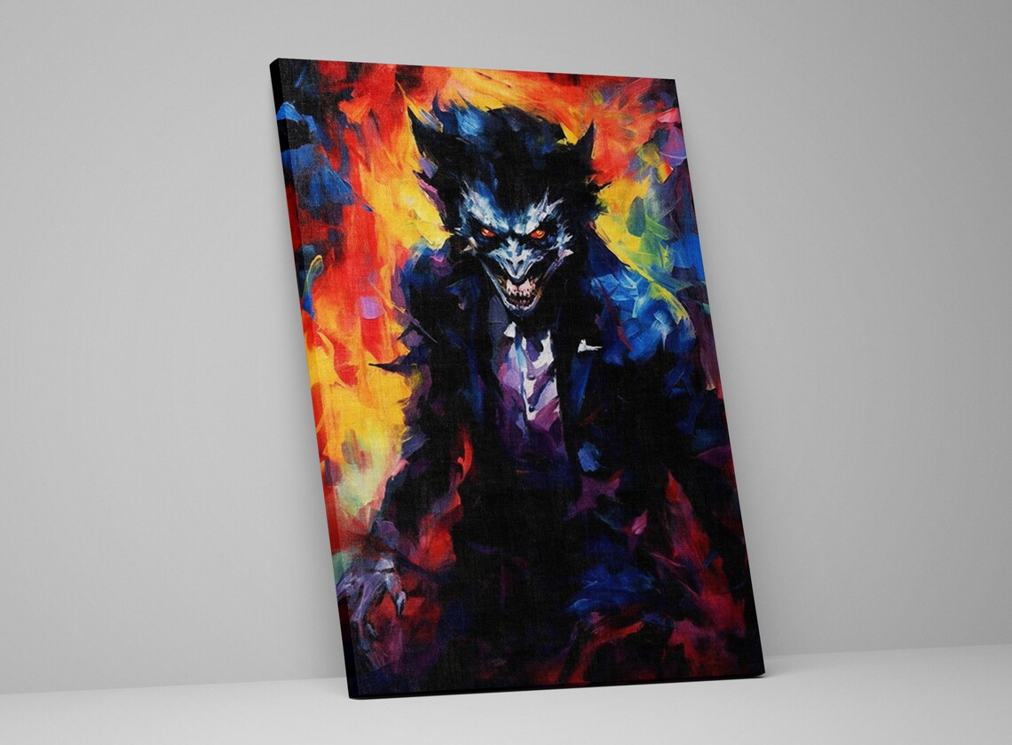 Snarling Werewolf Monster Fiery Background Expressionist Horror Art Poster - Image 5