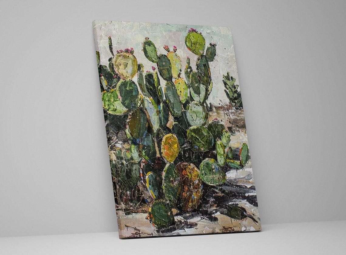Prickly Pear Cactus Desert Garden Impasto Oil Painting Wall Art - Image 4