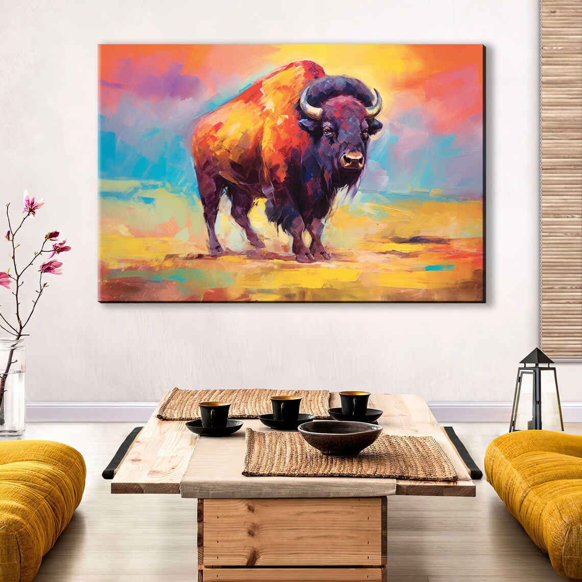Colorful Buffalo Bison Wild West Animal Abstract Painting Extra Large Wall Art Print - Image 2