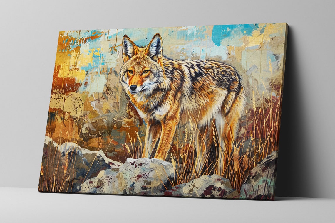 Coyote Standing in Rocky Grassland Rustic Southwest Wildlife Poster - Image 4