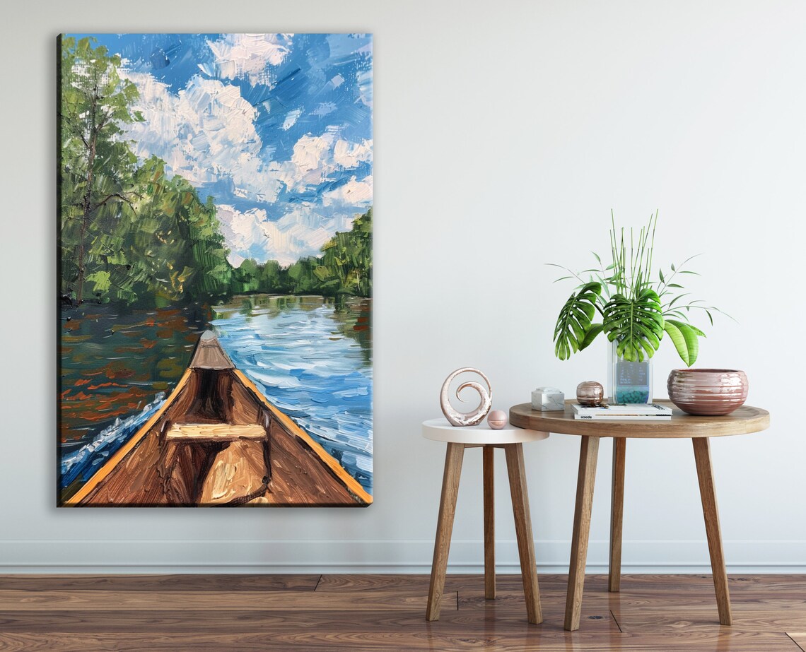 Paddle Serenity Canoe on the Lake Landscape Art Print - Image 2