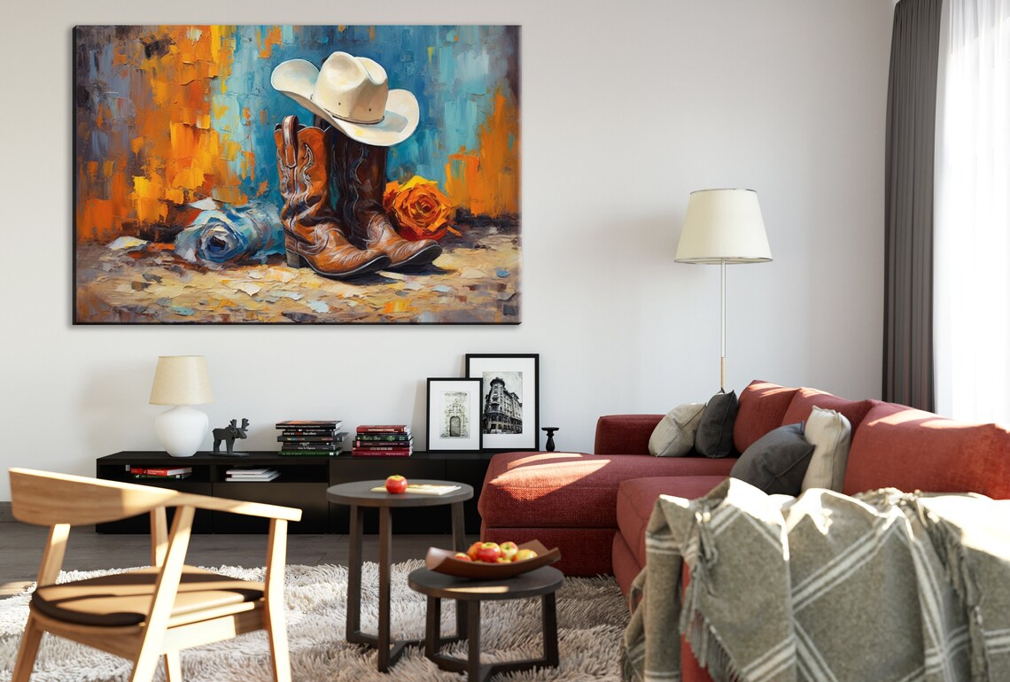Texas Cowboy Boots and Hat Wall Art Print, USA - Image 2