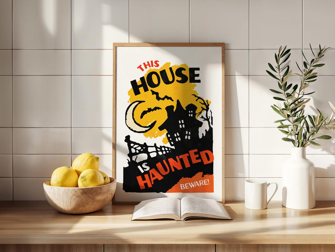 This House Is Haunted Beware Vintage Halloween Wall Decor Poster - Image 2