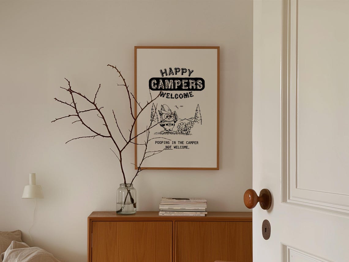 Happy Campers Welcome Funny Cartoon Owl Camper RV Sign Poster - Image 2