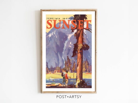 Vintage Hiking Camping Poster, Rustic Wilderness Art Print