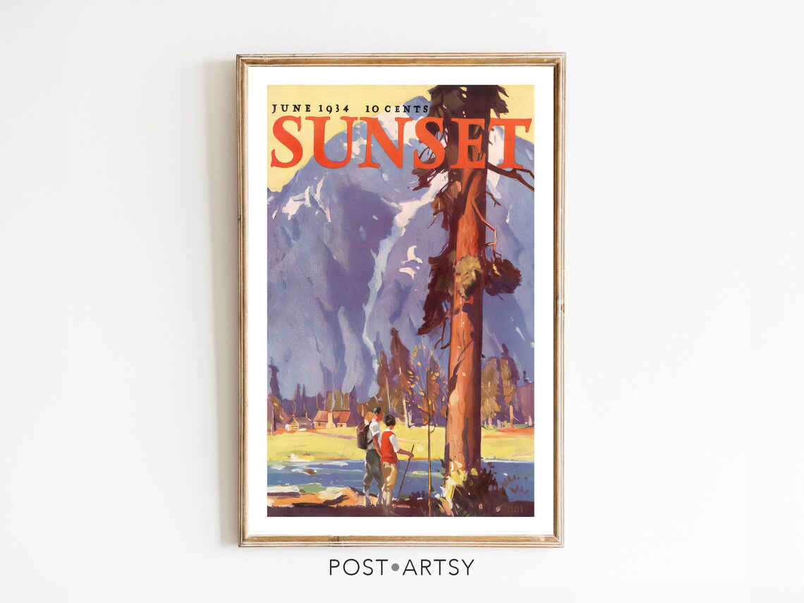 Vintage Hiking Camping Poster, Rustic Wilderness Art Print