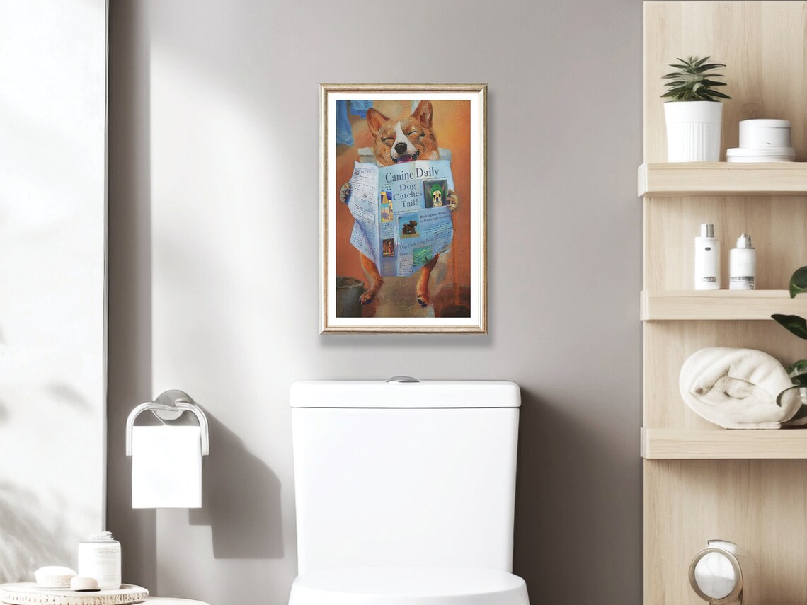 Funny Dog Bathroom Decor, Toilet Humor Art Print