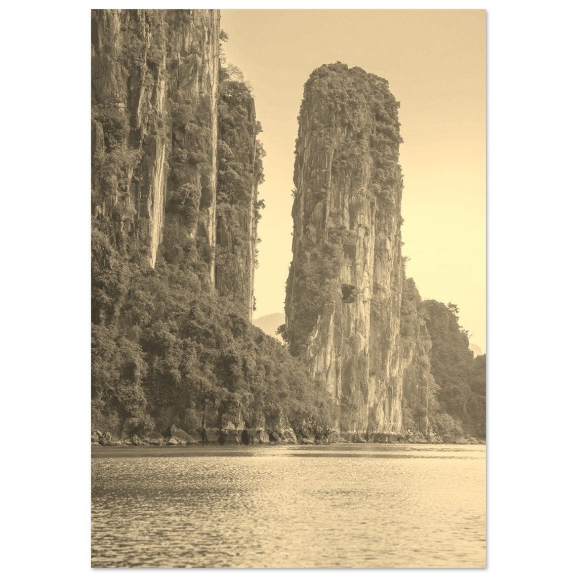 Ha Long Bay Vietnam Sepia Karst Cliffs Coastal Travel Poster