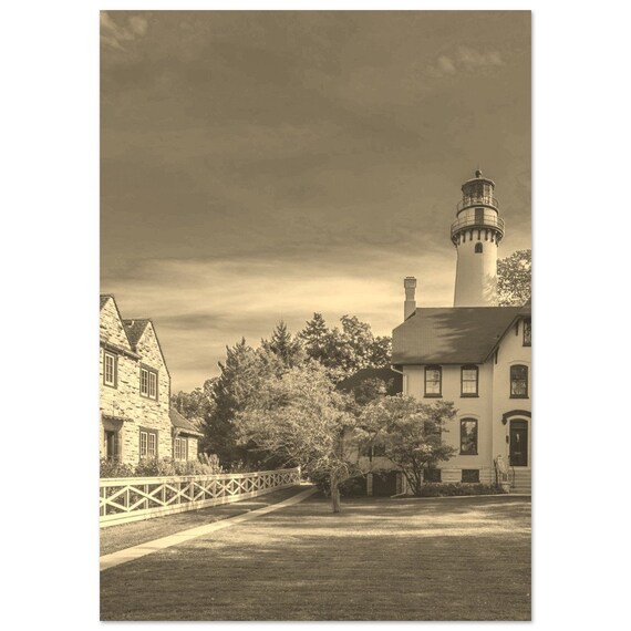 Evanston Illinois Lighthouse Vintage Sepia Coastal Photo Travel Poster