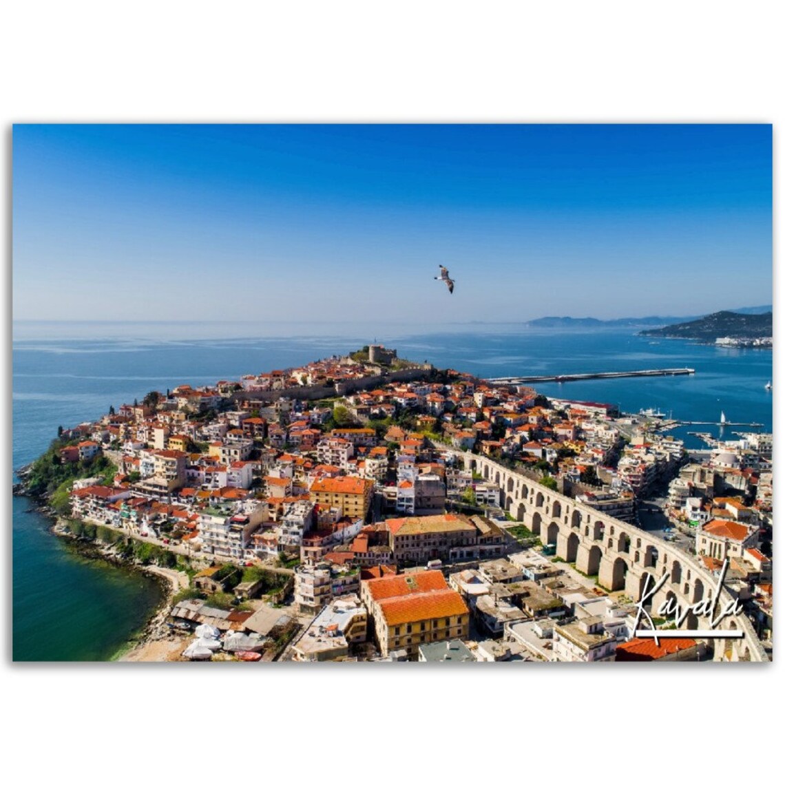 Kavala Greece Coastal City Aerial Aqueduct Aegean Sea Poster